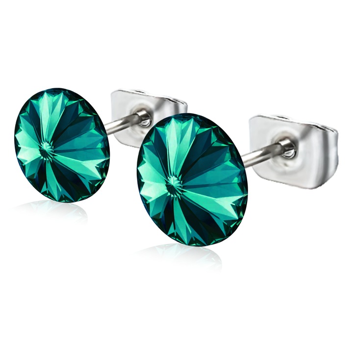 Cercei cristal Preciosa, Emerald, 6 mm, otel inoxidabil, tip surub
