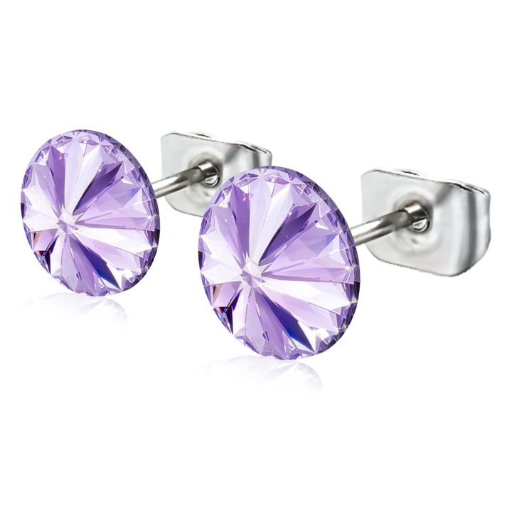 Cercei cristal Preciosa, Violet, 6 mm, otel inoxidabil, tip surub