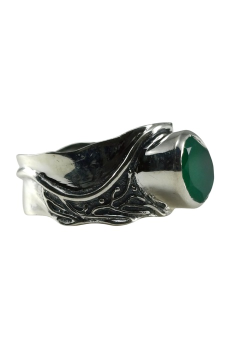 Inel din argint 925, TSR cu piatra green onyx marime 18 mm model MSS13