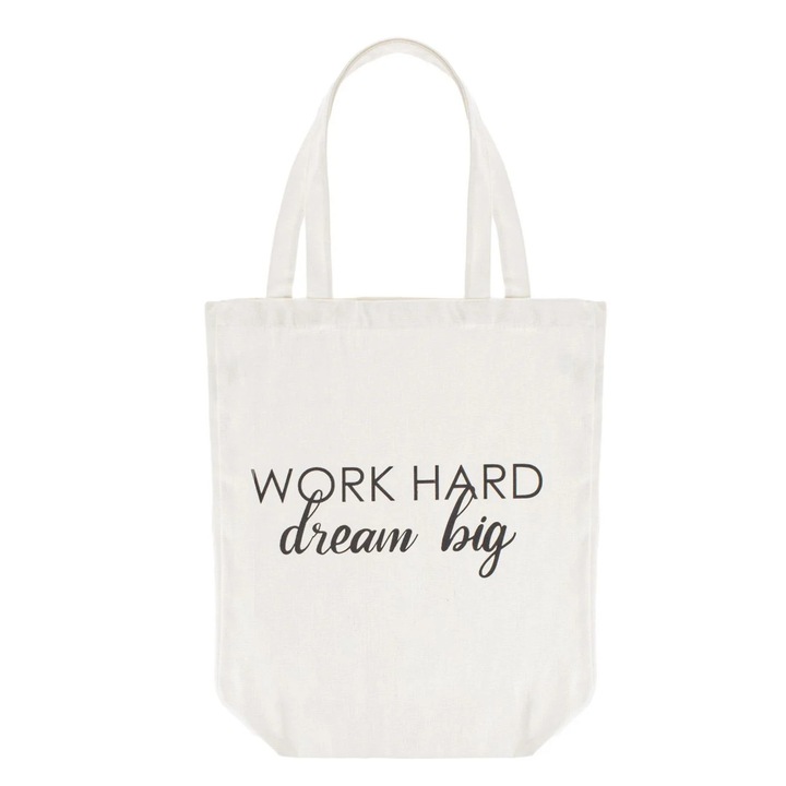 Ecru textil táska "Work Hard Dream Big" 34x10x40cm