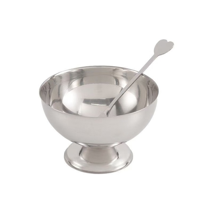 Bol din inox, 300ml, 10.8x6.7cm, set cu 1 furculita, argintiu