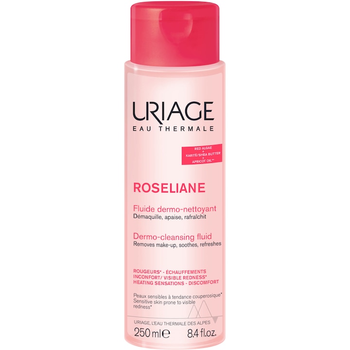 Почистващ флуид Uriage ROSELIANE, За чувствителна кожа, склонна към зачервяване, 250 мл