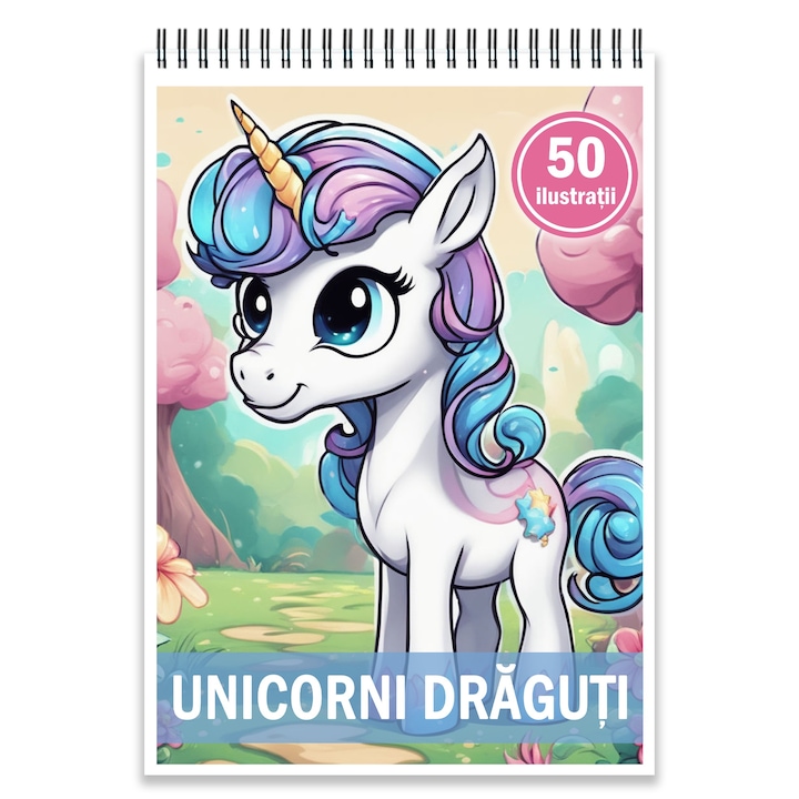 Carte de colorat, 50 de ilustratii, Unicorni draguti, 106 pagini