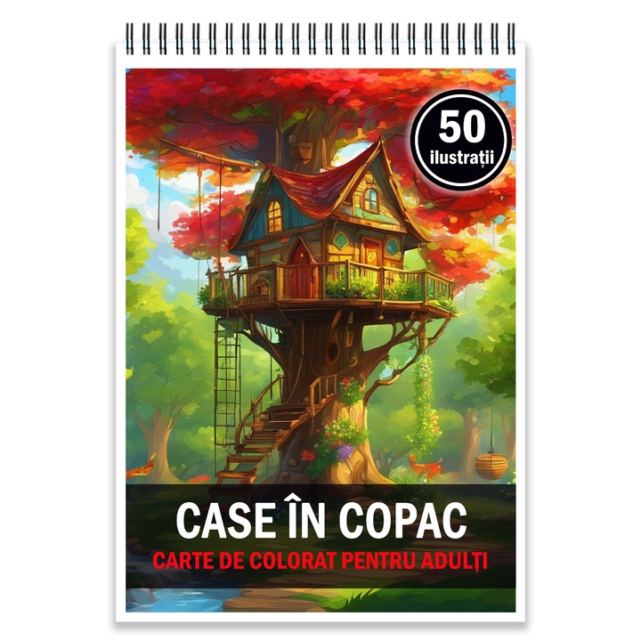 Книжка за оцветяване за възрастни, 50 илюстрации, къщички на дърво, 106 страници
