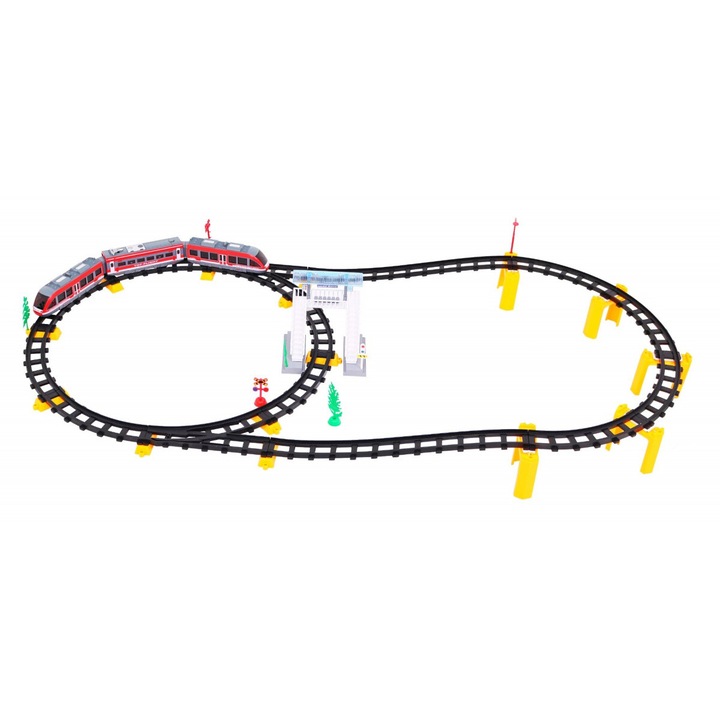 Комплект играчки за влакчета, 62 елемента, 396 см, със звуци и светлини, многоцветни, 130x66,5см