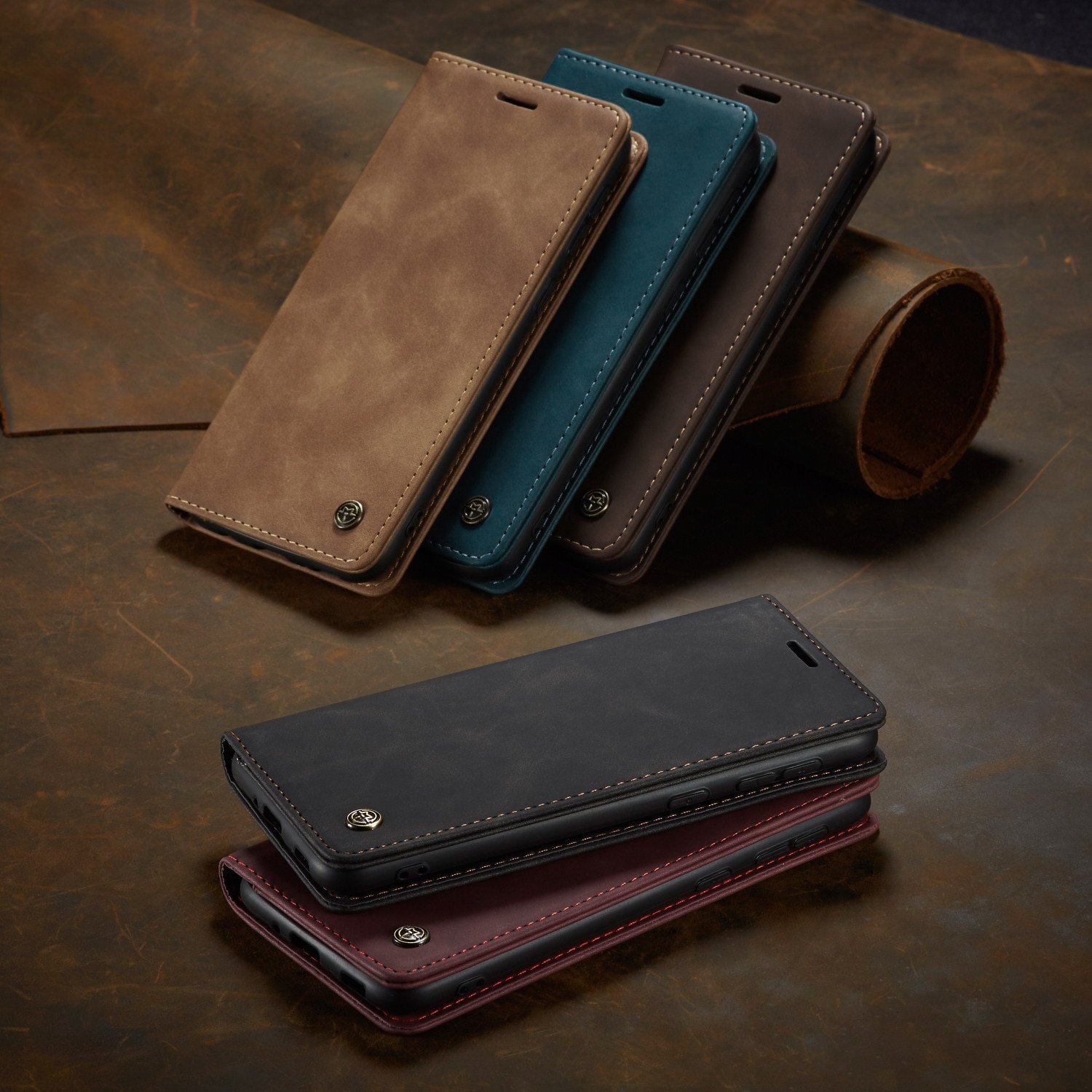 Husa pentru Samsung Galaxy A56, CaseMe, slim piele, tip portofel, stand, inchidere magnetica, textura catifelata, Negru