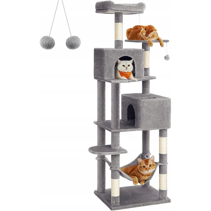 Котешко дърво 191 см, Feandrea, 2 платформи, 2 пещери, светло оцветено