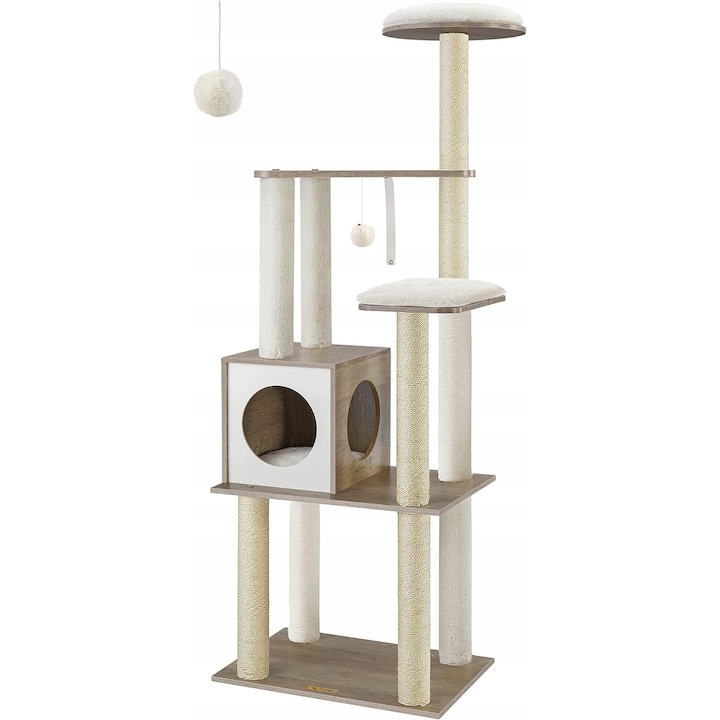 Комплект за игра с котки, 165 см, 5 нива, сив, с подвижни възглавници