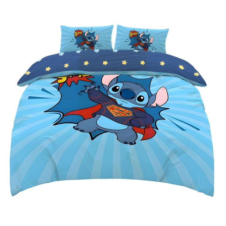 Lenjerie de pat cu doua fete Disney, Stitch, 135x200cm