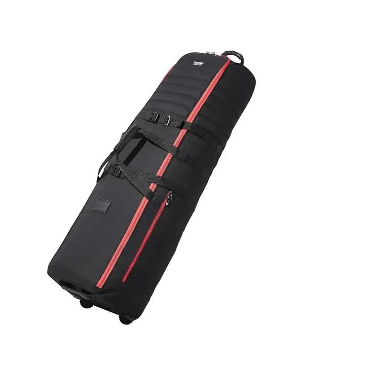 Golf utazótáska, 1800D nejlon, párnázott, vízálló, kerekekkel, fekete