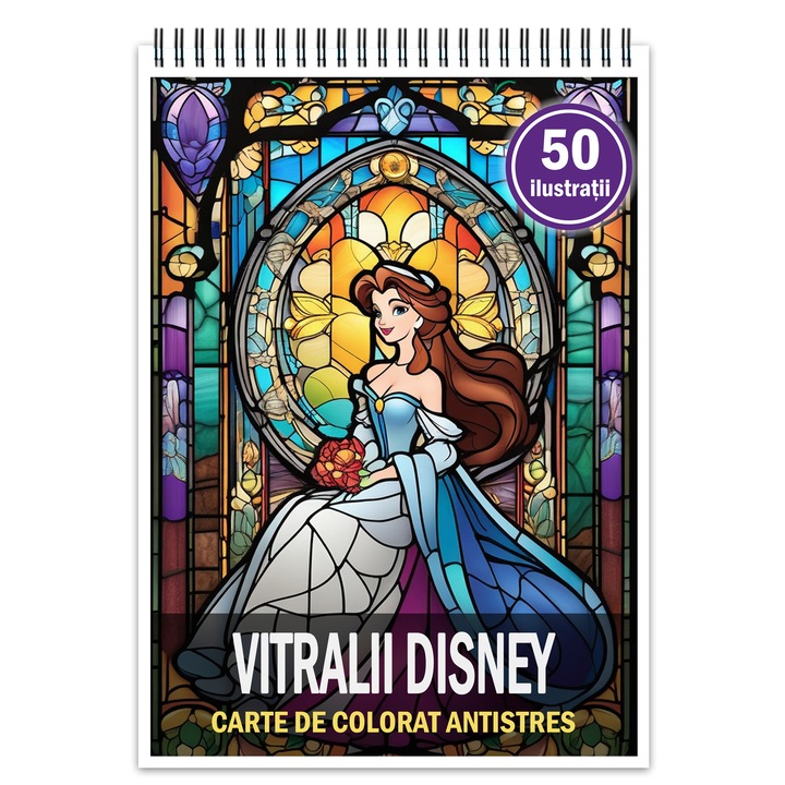 Kifestőkönyv kikapcsolódásra és stresszoldásra, 50 illusztráció, Disney Stained Glass, 106 oldal, formátum: A5, ajándék, Legendare Kiadó