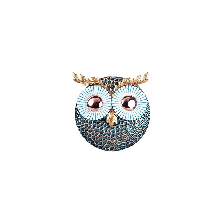 Decoratiune perete Owl 3, metal, 19x19 cm, albastru/auriu