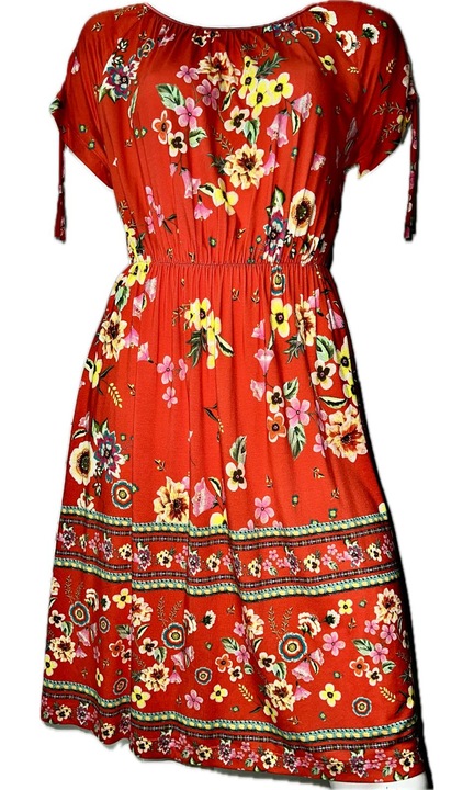 Rochie dama, Maneca scurta, Tricot elastic, Bumbac, Imprimeu Floral, 46 RO