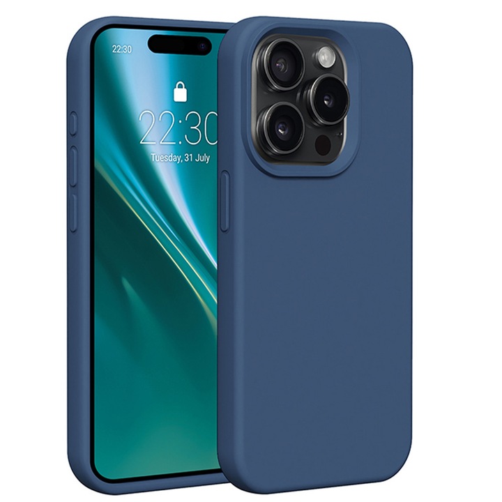 Husa de protectie compatibila cu Apple iPhone 15 Pro, Silicone Case, Albastri inchis