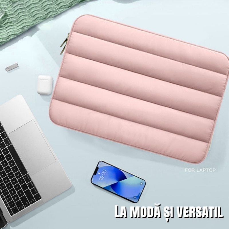 Geanta pentru laptop, 15,6 inchi, captuseala de plus, impermeabila si rezistenta la uzura, la moda si versatila, roz
