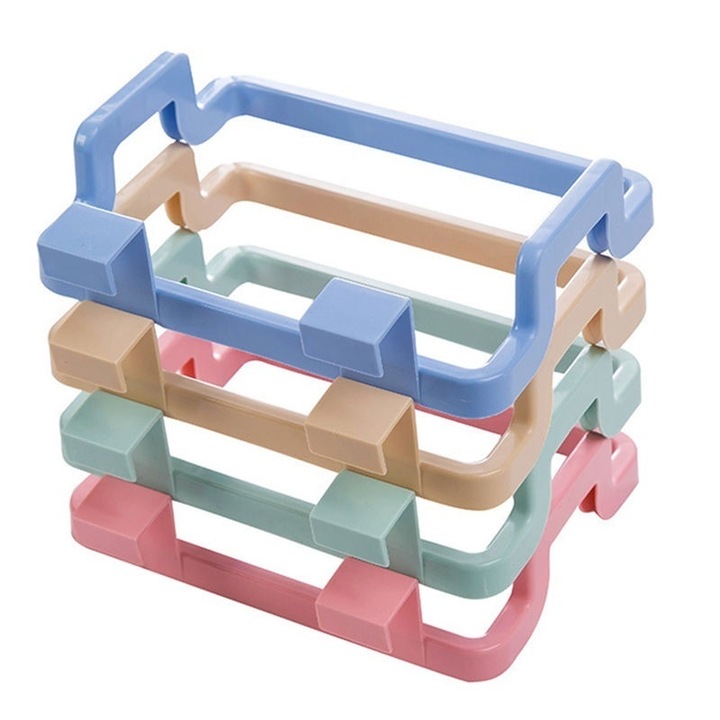 Set 3 Suporturi de bucatarie din plastic pentru saci de gunoi sau prosoape, Roz