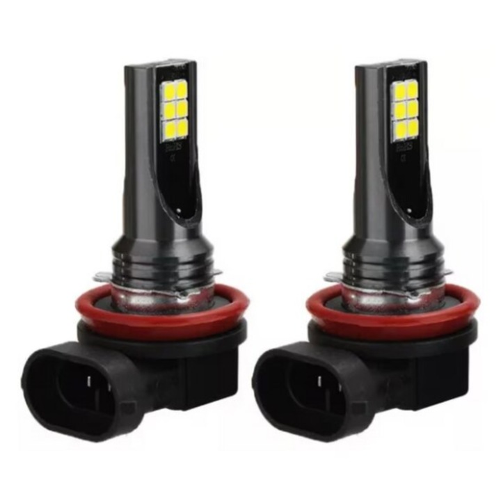 Комплект 2 LED крушки за кола H11, 12LED SMD, 12V, 60W, 6000K, 6800Lm, INELAG