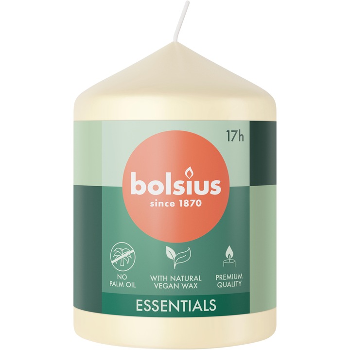 Lumanare cilindrica BOLSIUS Essentials 17H 8x5,8cm perlata fara parfum