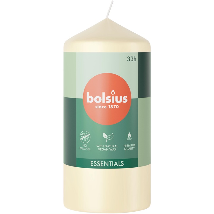 Lumanare cilindrica BOLSIUS Essentials 33H 12cm, perlat, fara parfum, 5,8cm diametru