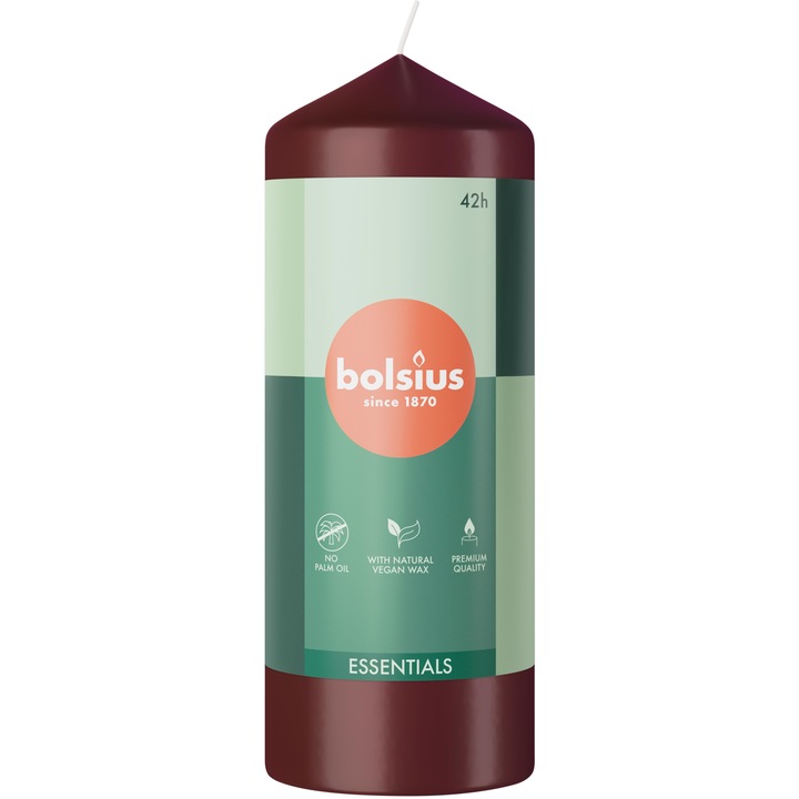 Lumanare cilindrica BOLSIUS, 15x5,8cm, rosu catifea, fara parfum, 42 ore ardere