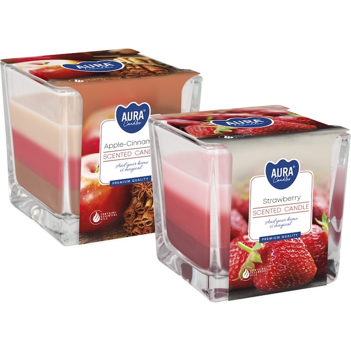 Комплект от 2 броя ароматизирани свещи в трицветно стъкло BISPOL Aura 32H