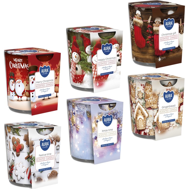 Комплект от 6 броя ароматизирани свещи от стъкло BISPOL, време на горене 22 часа, ароматни