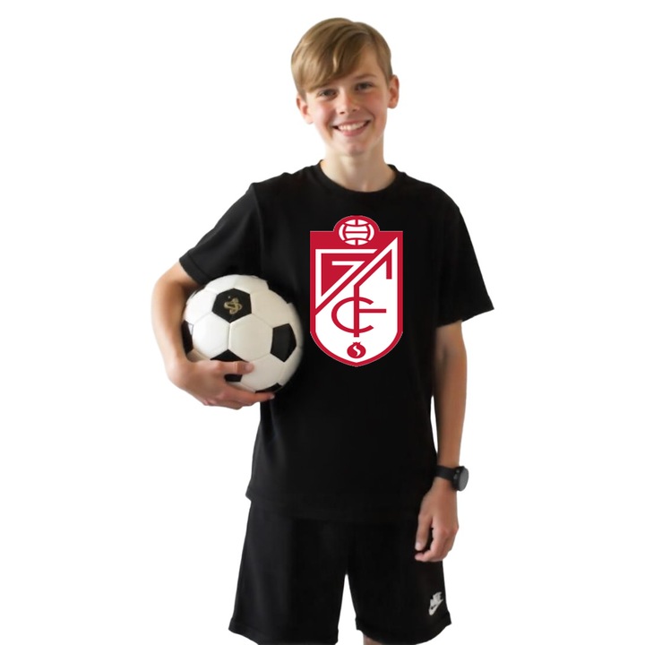 Tricou Sportiv copii cu echipa de fotbal Granada FC din bumbac 100%, Negru, 134 cm, 7-8 ani