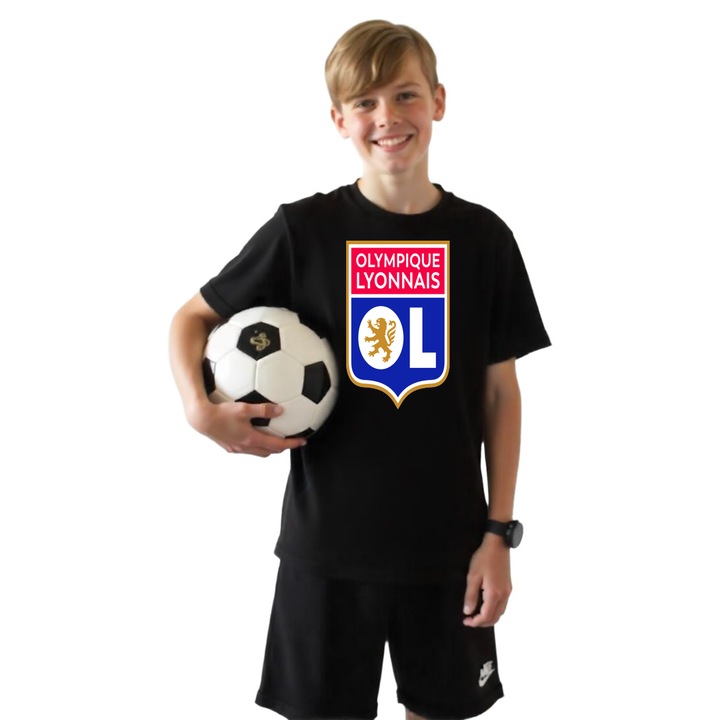 Tricou Sportiv copii Olympique Lyonnais, Negru