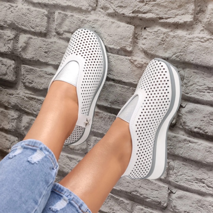 Pantofi dama casual Albi din Piele Naturala Watifa, Alb