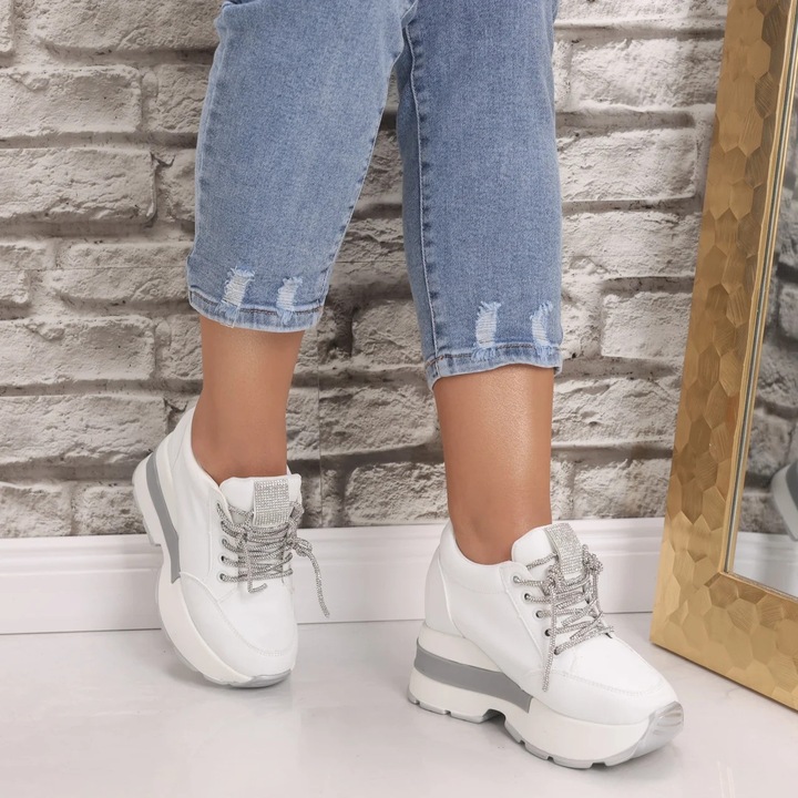 Sneakers dama cu platforma Albi din Piele Ecologica Norota, Alb