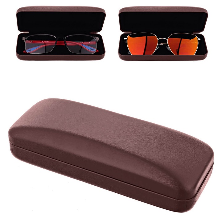 Toc pentru ochelari, Stylion, Piele naturala, 15.5x3.5x5.9cm, Maro