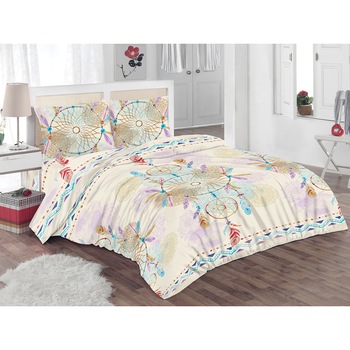 Set lenjerie de pat (cearsaf + husa pilota + 2 huse perne) pentru pat de dimensiuni 160x200 cm, 132TC, 100% bumbac, Dream Catcher, multicolor Set lenjerie de pat (cearsaf + husa pilota + 2 huse perne) pentru pat de dimensiuni 160x200 cm, 132TC, 100% bumbac, Dream Catcher, multicolor