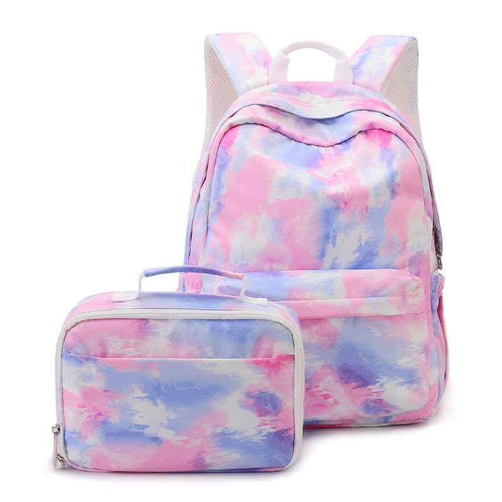 Színes Enforose iskolatáska szett, Tie Dye design, vízálló poliészter anyag, nagy kapacitású, óvodásoknak és iskolásoknak.