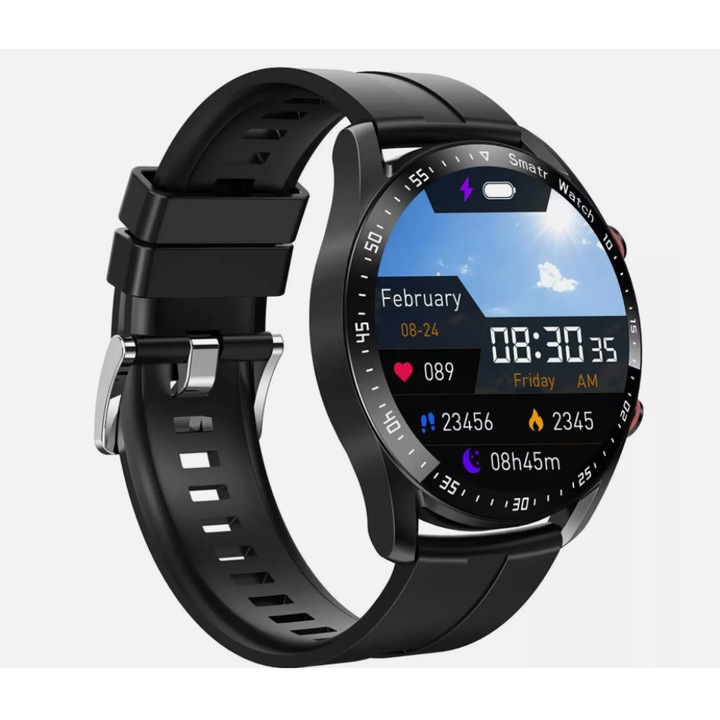 Ceas inteligent Enforose, ecran AMOLED Always On 1.43 inch, monitorizare ritm cardiac si SpO2, negru