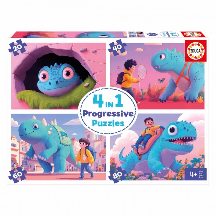 Puzzle progresiv, Educa, Dino′s Friends, 20-40-60-80 piese