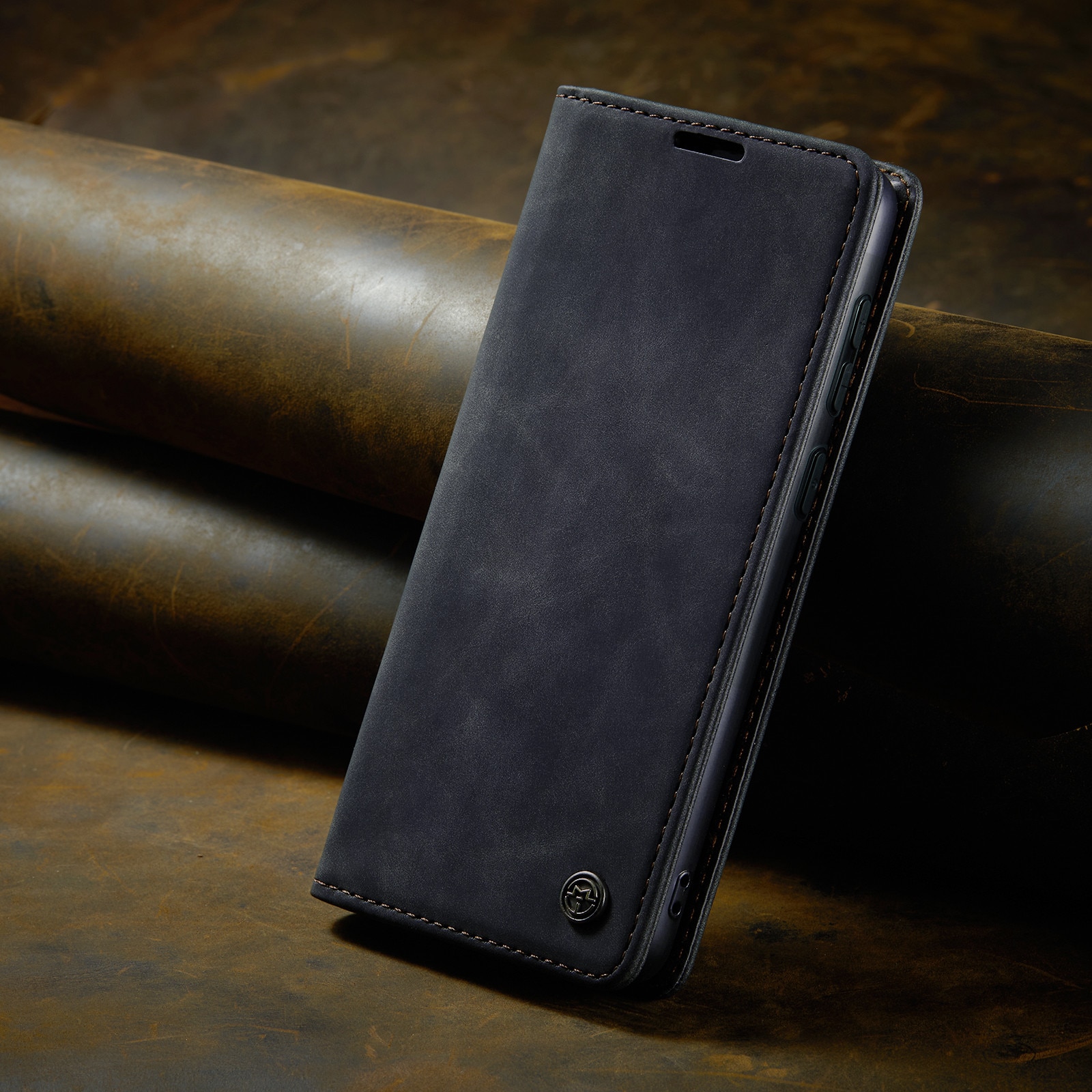 Husa pentru Samsung Galaxy A56, CaseMe, slim piele, tip portofel, stand, inchidere magnetica, textura catifelata, Negru