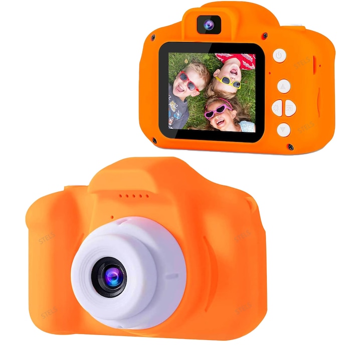 Дигитален детски фотоапарат STELS W390, 16GB SD карта, Игри, Оранжев