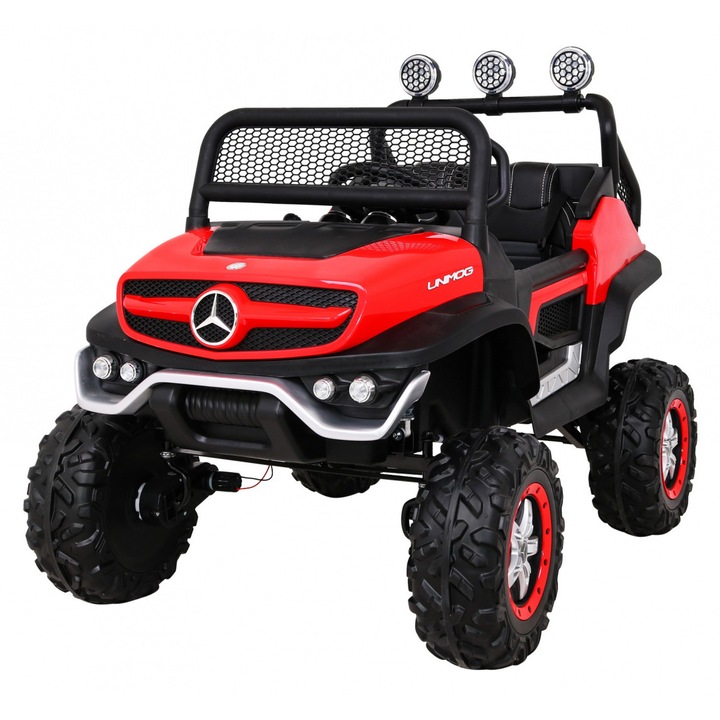 Masinuta electrica Ramiz Mercedes Unimog, rosu, 4x35W, 12V, 102x65x84cm