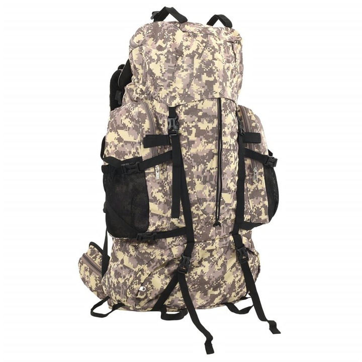 Rucsac de drumetie 80L, camuflaj maro-caramel, material Oxford, rezistent la apa