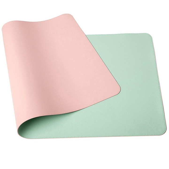 Subtire de birou, subtire de birou din PU 60 x 30 cm, subtire de birou pentru laptop, subtire de birou impermeabila pentru birou sau uz casnic, fata-verso (roz / verde deschis)