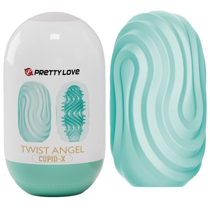 Вагинален мастурбатор Pretty love, Cupid-x twist angel, 10 x 5.6 см, Интензивно удоволствие, Двустранна текстура, За мъже, Реалистични усещания, TPR, Тюркоаз