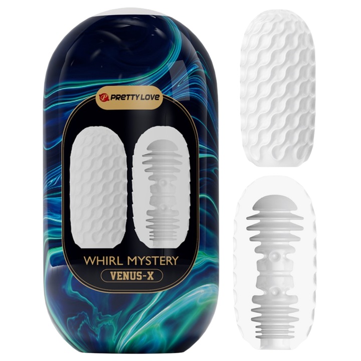 Вагинален мастурбатор Pretty love, Venus-x whirl mystery, 13 см, Интензивно удоволствие, Двустранна текстура, За мъже, Реалистични усещания, Мек силикон, Бял