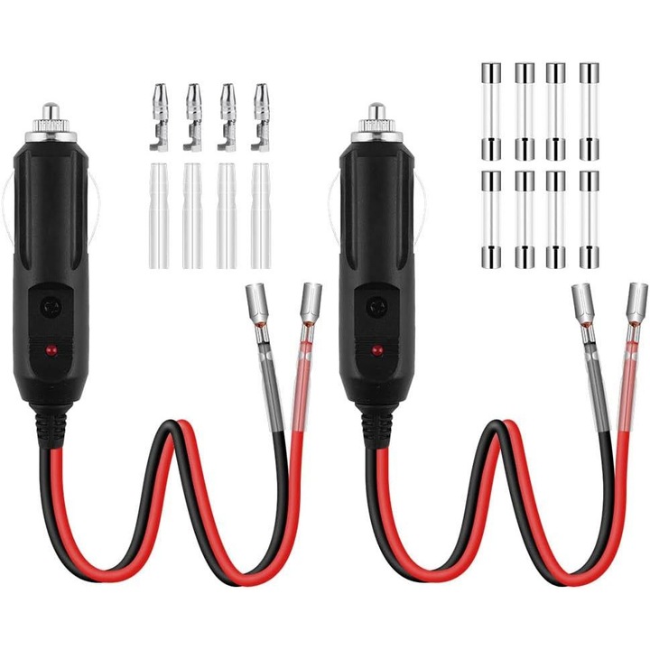 Комплект от 2 запалки за кола 17 см 16 AWg, 12v 24v гнездо за запалка с предпазител 10a/15a и LED светлина за колата