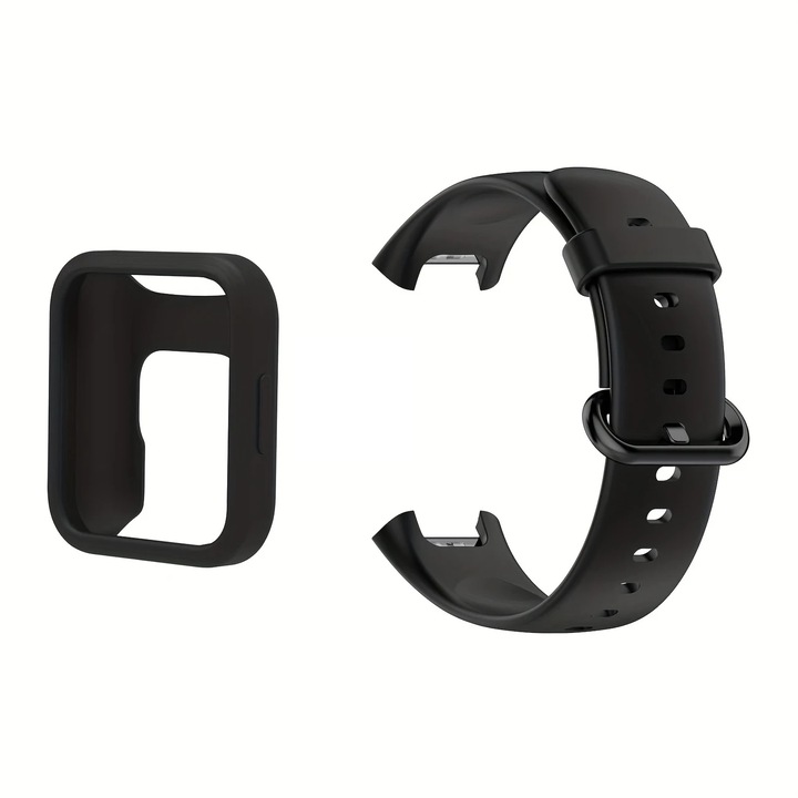 Óraszíj és számlapvédő szett, Xiaomi Mi Watch 2 Lite, Redmi watch 2, fekete