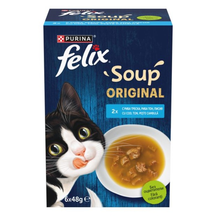 Допълваща храна за котки, FELIX Soup Original, Супа -рибна селекция, 6х48g / 288g