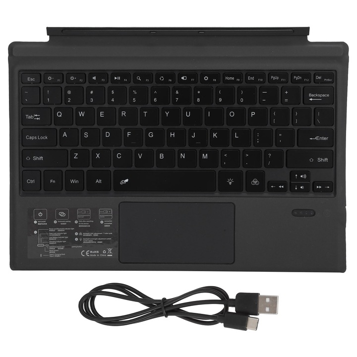 Безжична Bluetooth клавиатура Zeaicos 1089-D, LED осветление в 7 цвята, черна, тип QWERTY