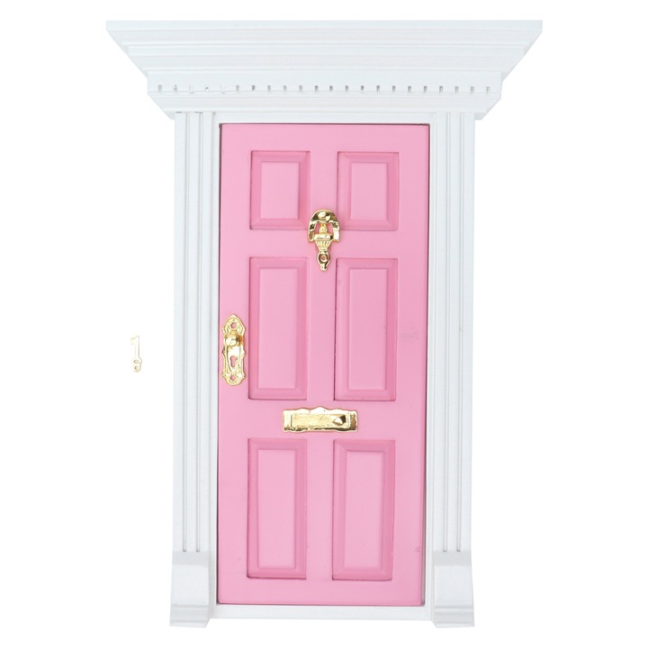 Usa miniaturala din lemn HERUSI pentru casa de papusi 1:12, decor delicat, maro