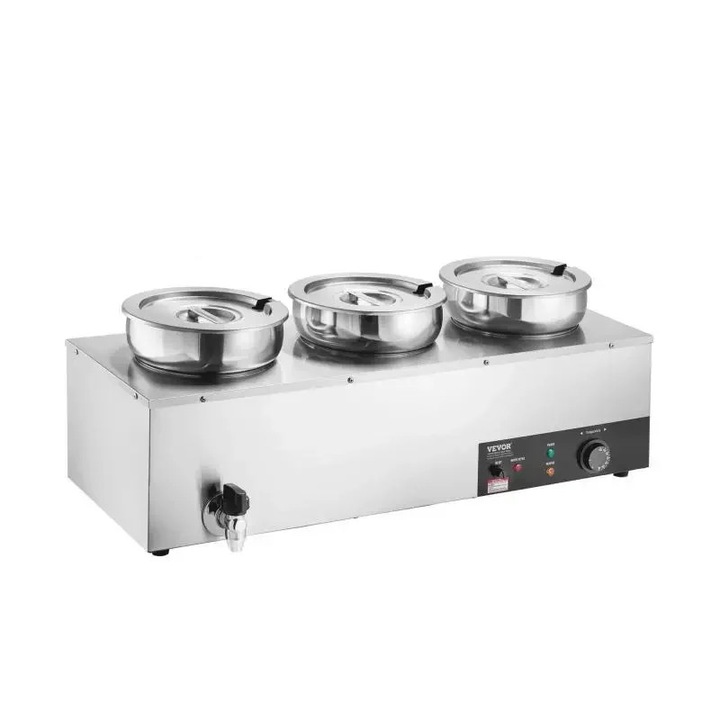 Elektromos levesmelegítő, 7.4QT 4, rozsdamentes acél, állítható hőmérséklet, 3 edény, kerek, ezüst