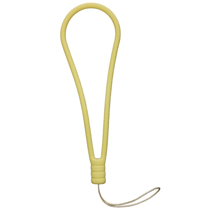 Snur silicon, tip bratara, pentru telefon, aspect impletit, 13cm, rezisten, usor de curatat, Galben
