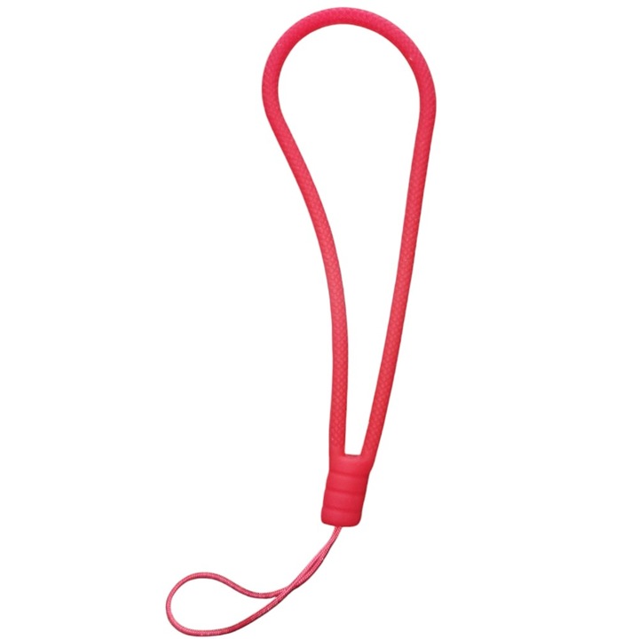 Snur silicon, tip bratara, pentru telefon, aspect impletit, 13cm, rezisten, usor de curatat, Rosu